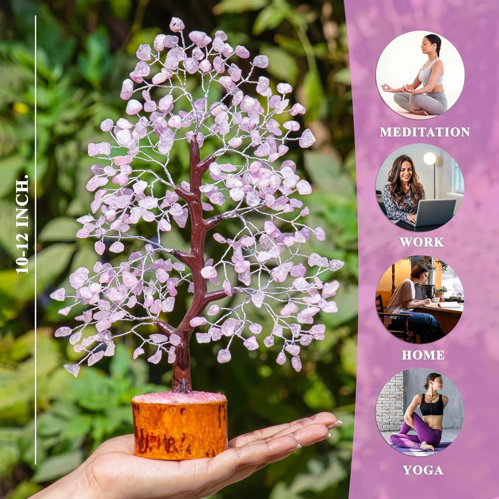 Rose Quartz Crystal Tree - Good Luck Showpiece for Home Decor Items - Crystals Gemstones - Money Tree for Good Luck - Decoration Gift Item