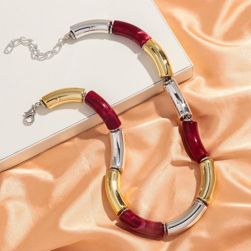 

Fashion Chunky Bamboo Curved Tube Acrylic Choker Men Women Colorful Big Elbow Stack Necklace French Trendy Jewelry Collier Gift