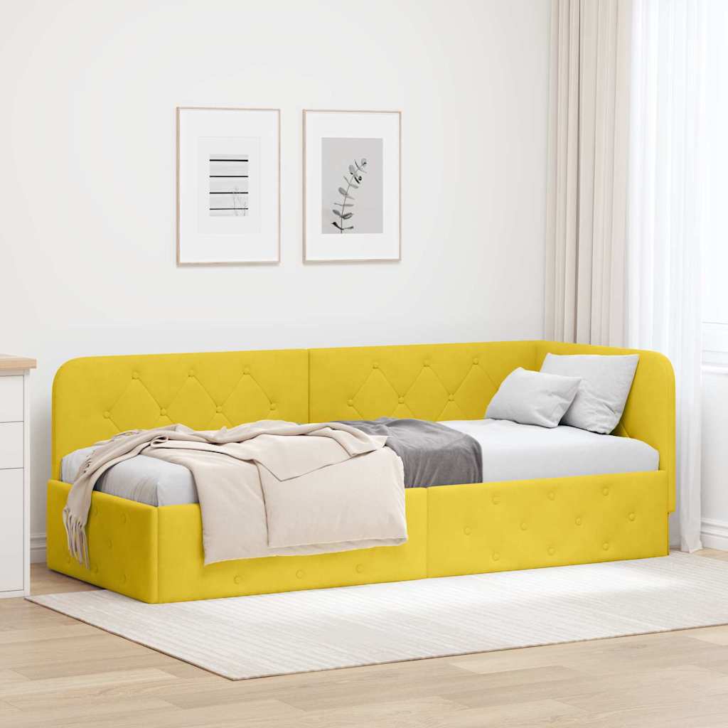 Corner Bed Frame Yellow 80 X 200 Cm Velvet