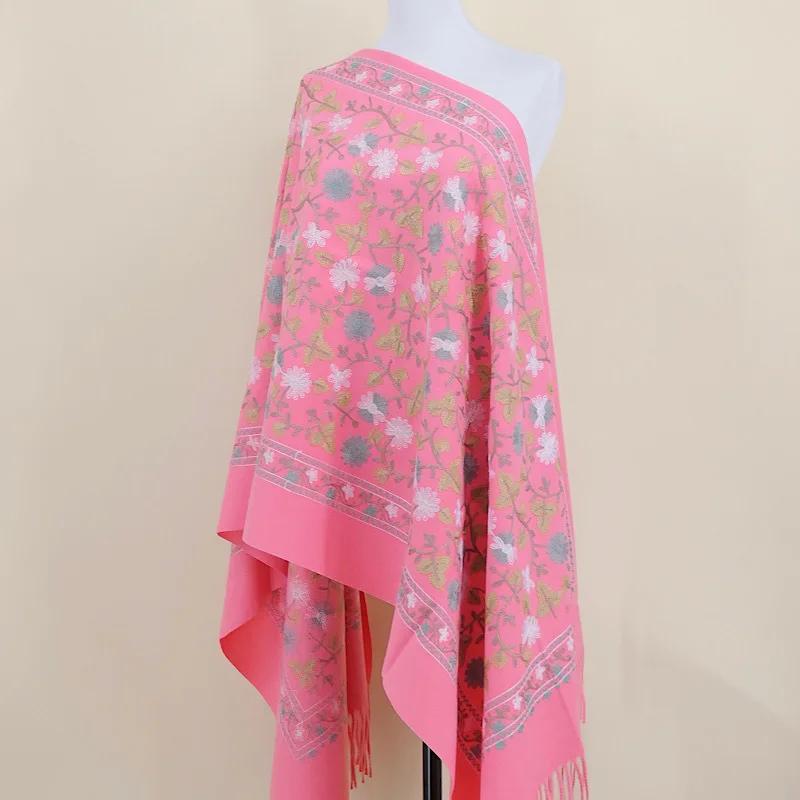 Embroidery Scarf Shawl Imitation Cashmere Woman  Designer Hand Embroidery Cape Thickening Keep Warm Winter Wrap
