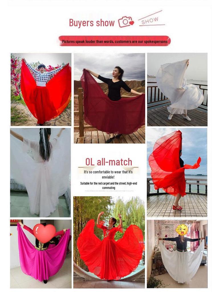 720° Chiffon Swing Skirt: High Waist, Ethnic Dance Red, Slimming Design