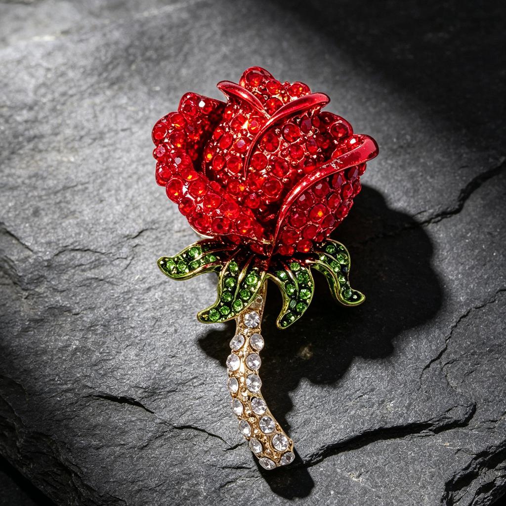 Diamond-studded Rose Flower Brooch, Formal Suit Pin, Rhinestone Jewelry, Cross-border in Stock, Rose Flower Brooch