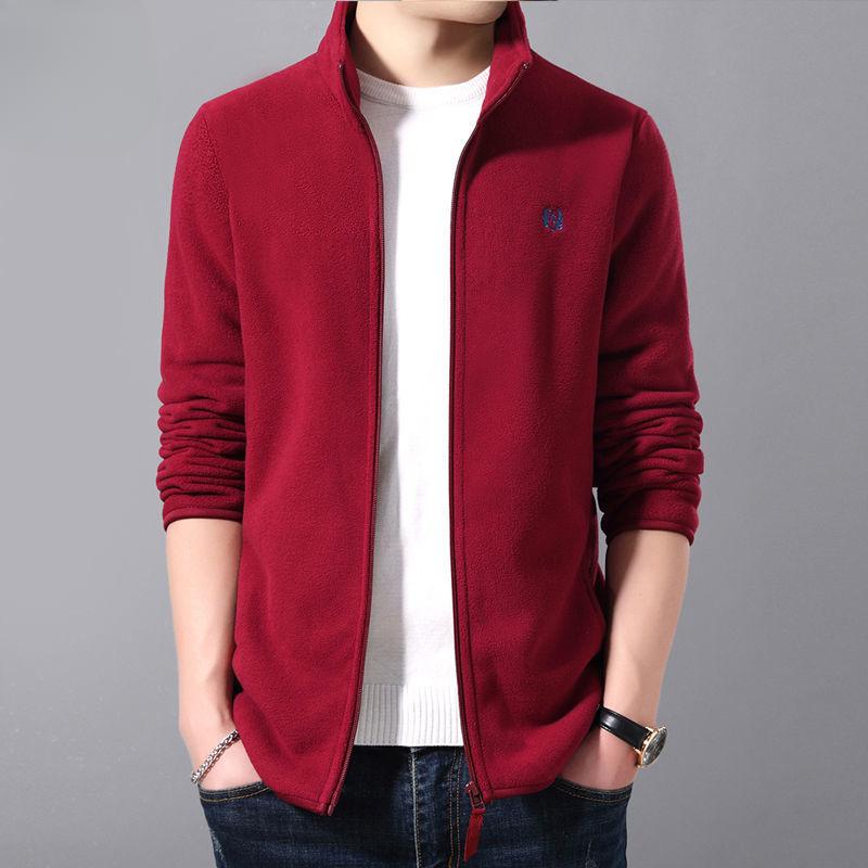 Spring and Autumn Coat Men's Fleece Thickened Thermal Jacket Stand-up Collar Casual