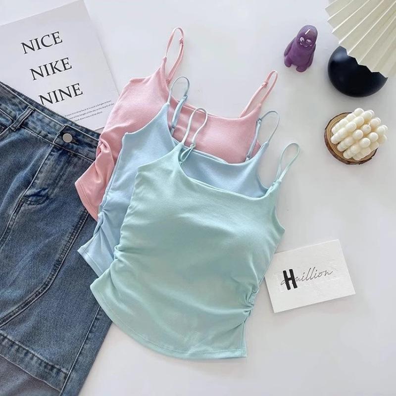 Sweet & Spicy Pleated Camisole Vest with Built-in Cup – Versatile Design for Inner/Outer Wear