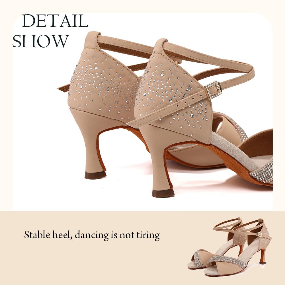 New Diamond Faced Women's Latin Dance Shoes Fashion Wedding Ball Soft Bottom Salsa Ruma Dance Heel Height 7CM