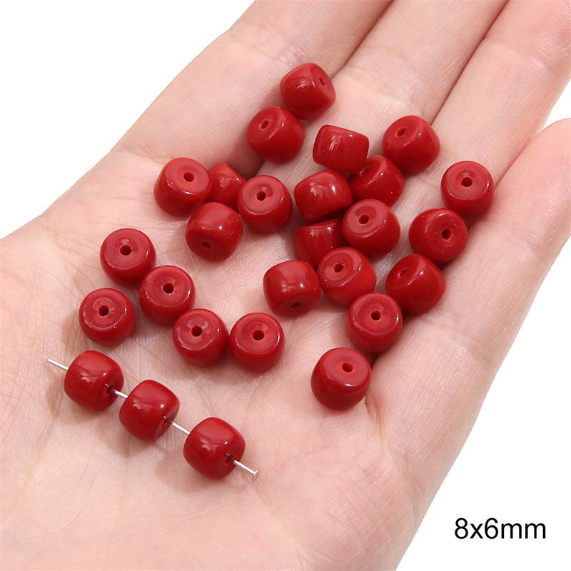 Glass Red Transparent Solid Color Round Beads Crystal Beads Wheel Beads Bamboo Beads Handmade String Bracelet Necklace Jewelry Lovely Colour