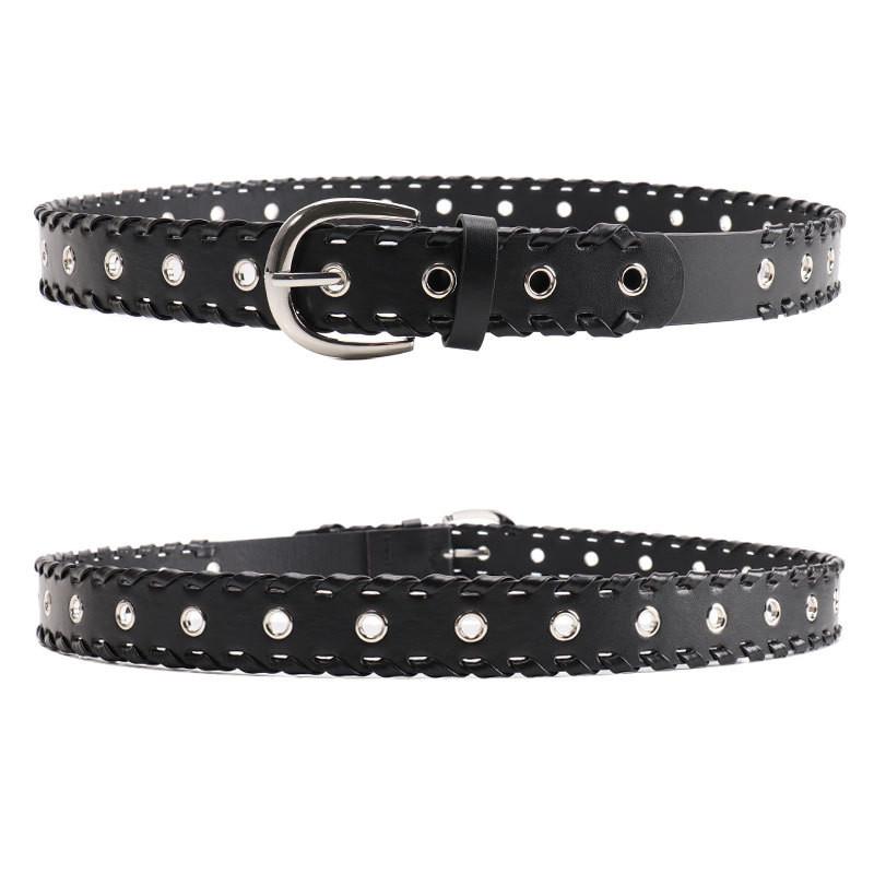 Hiphop Punk Women Pu Belt With Rope Punched Hollow Out Design For Wear Casual