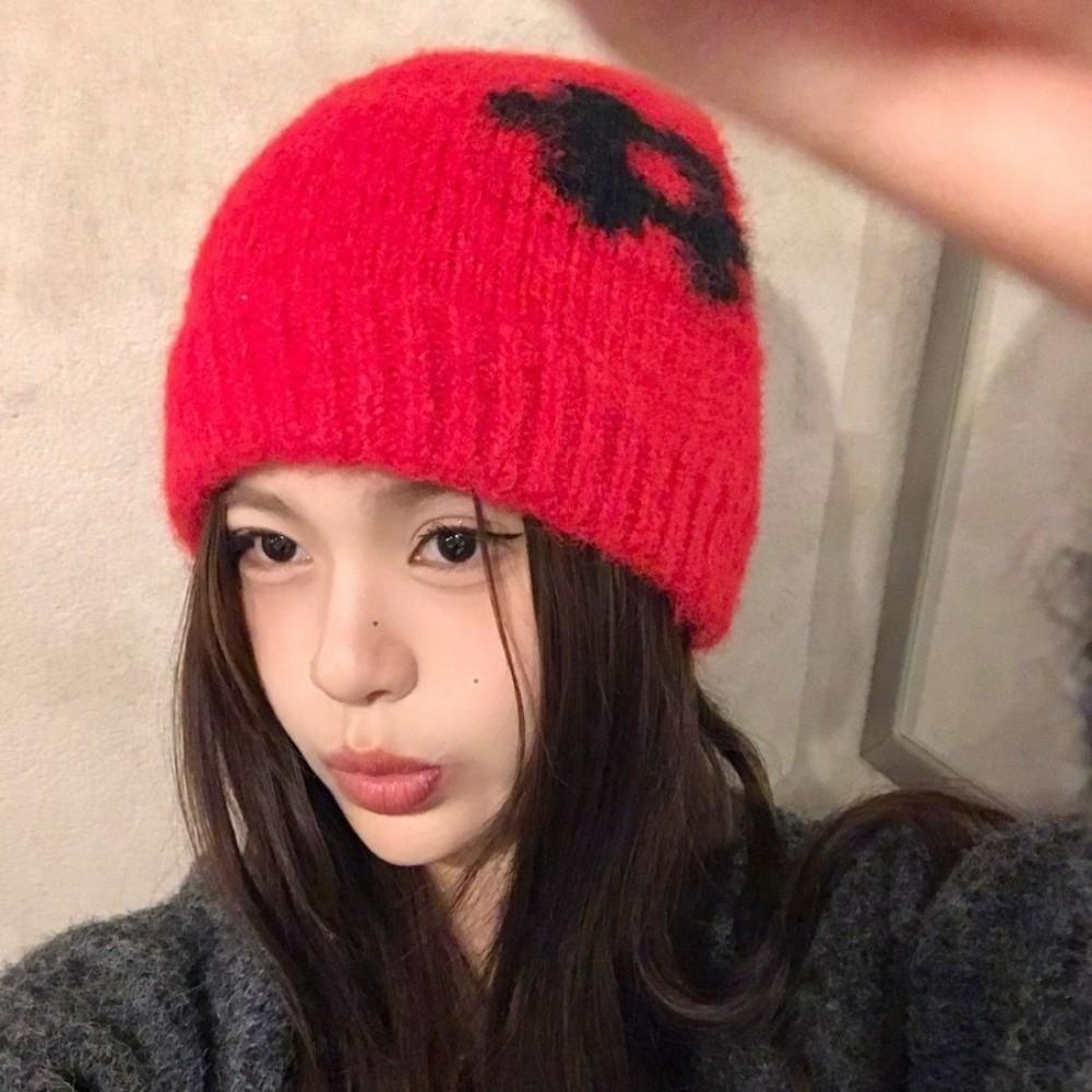 Fashion Flowers Pattern Winter Knitted Hat Coldproof Keep Warm Warm Hat Korean Style Beanies Cap Autumn