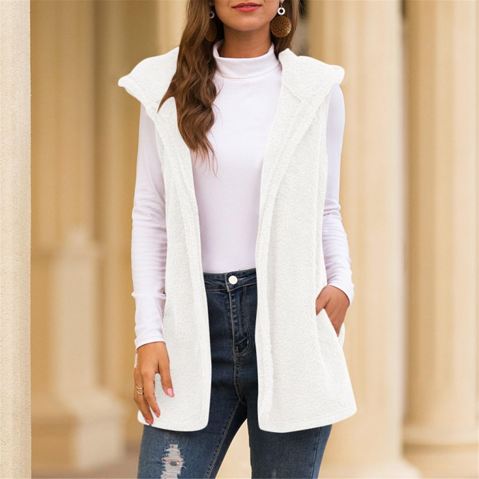 

Женский искусственный кардиган с капюшоном, пушистый винтажный лохматый жилет, куртка, длинное пальто S белый