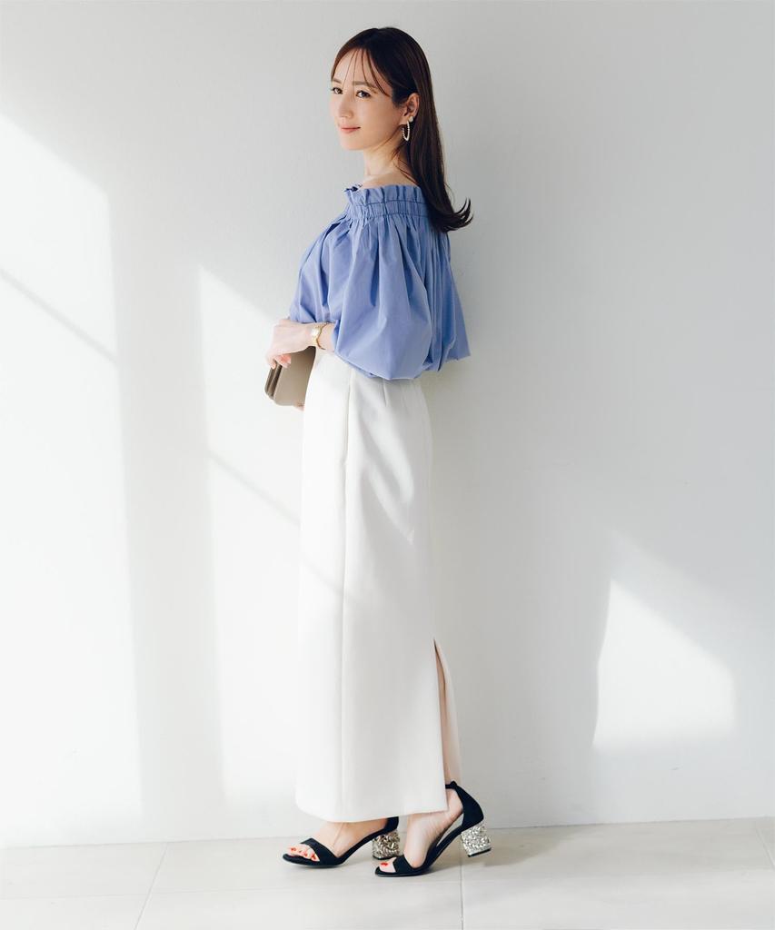 Yours Ruffle Voluminous Blouse BFXU1801 Medium Blue Off-the-Shoulder Women's