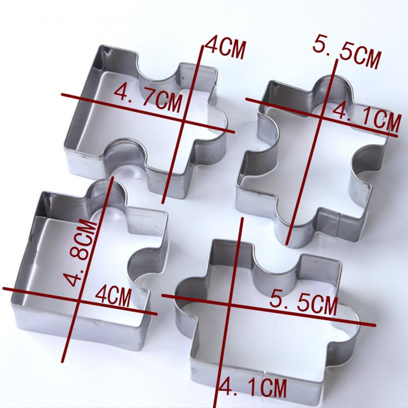 4pcs 3D Cookie Puzzle Shape Stainless Steel Cookie Cutter DIY Biscuit Dessert Bakeware Cake Fondant Mold Tool Wedding Decorating