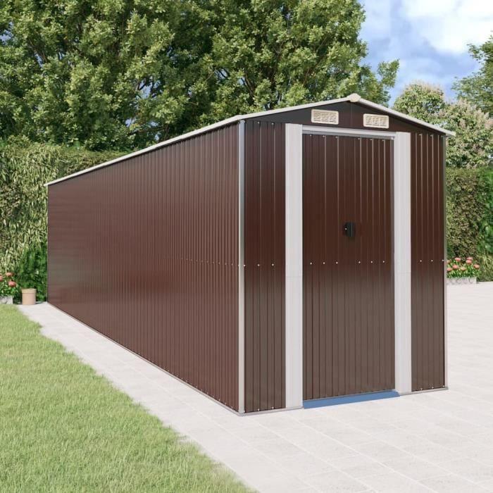 3147467 vidaXL Abri de jardin Marron foncé 192x772x223 cm Acier galvanisé