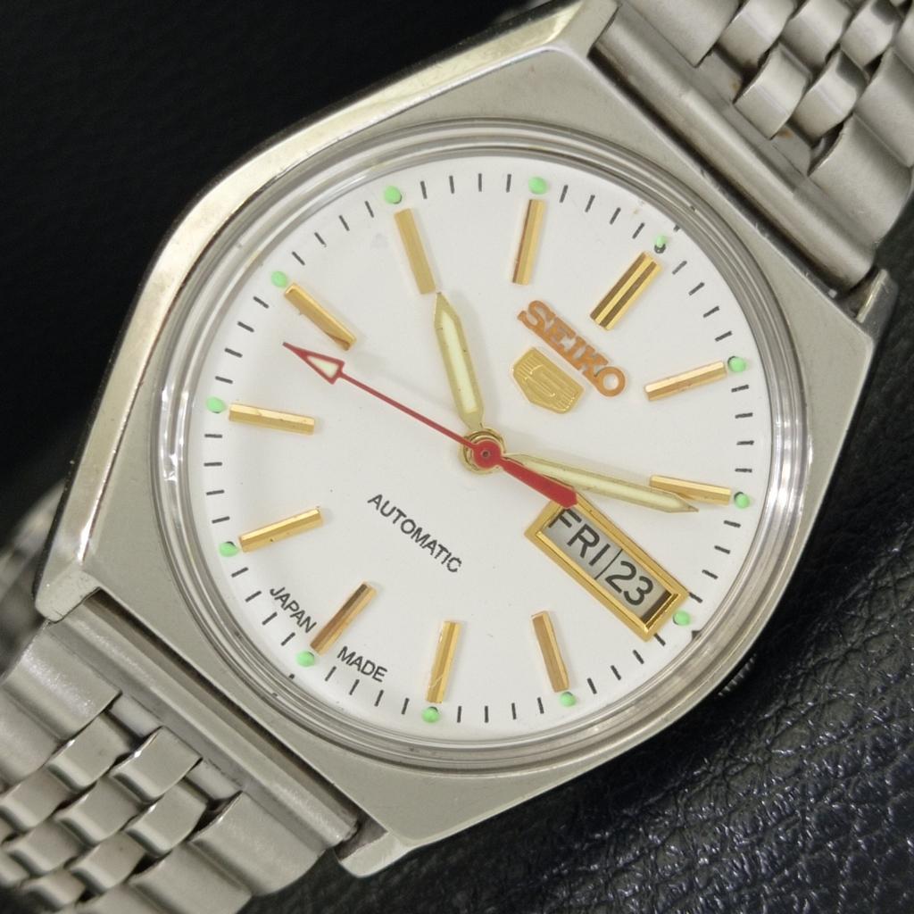 GENUINE VINTAGE SEIKO 5 AUTOMATIC 6349A JAPAN MENS WHITE DIAL WATCH A702619-1 R209-a702619