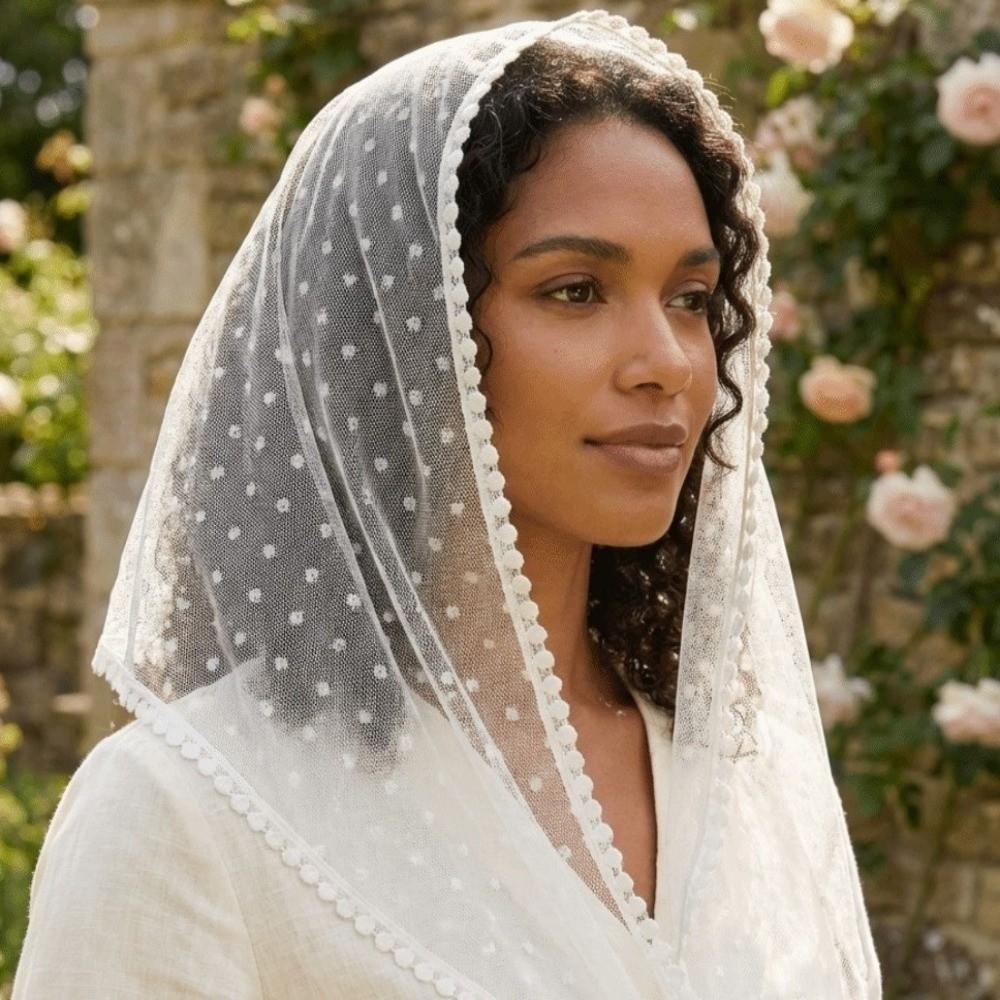 Soft Lace Headscarf Polka Dot Bridal Face Covering Sophisticated Triangular Scarf  Religious Events