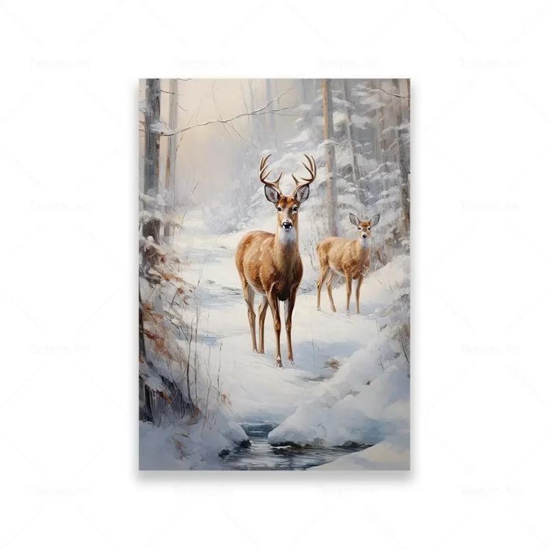 Modern Minimalist Farmhouse Elk  Snowman HD Canvas Wall Art  Holiday Vibes Poster for Bedroom  Living Room Decor