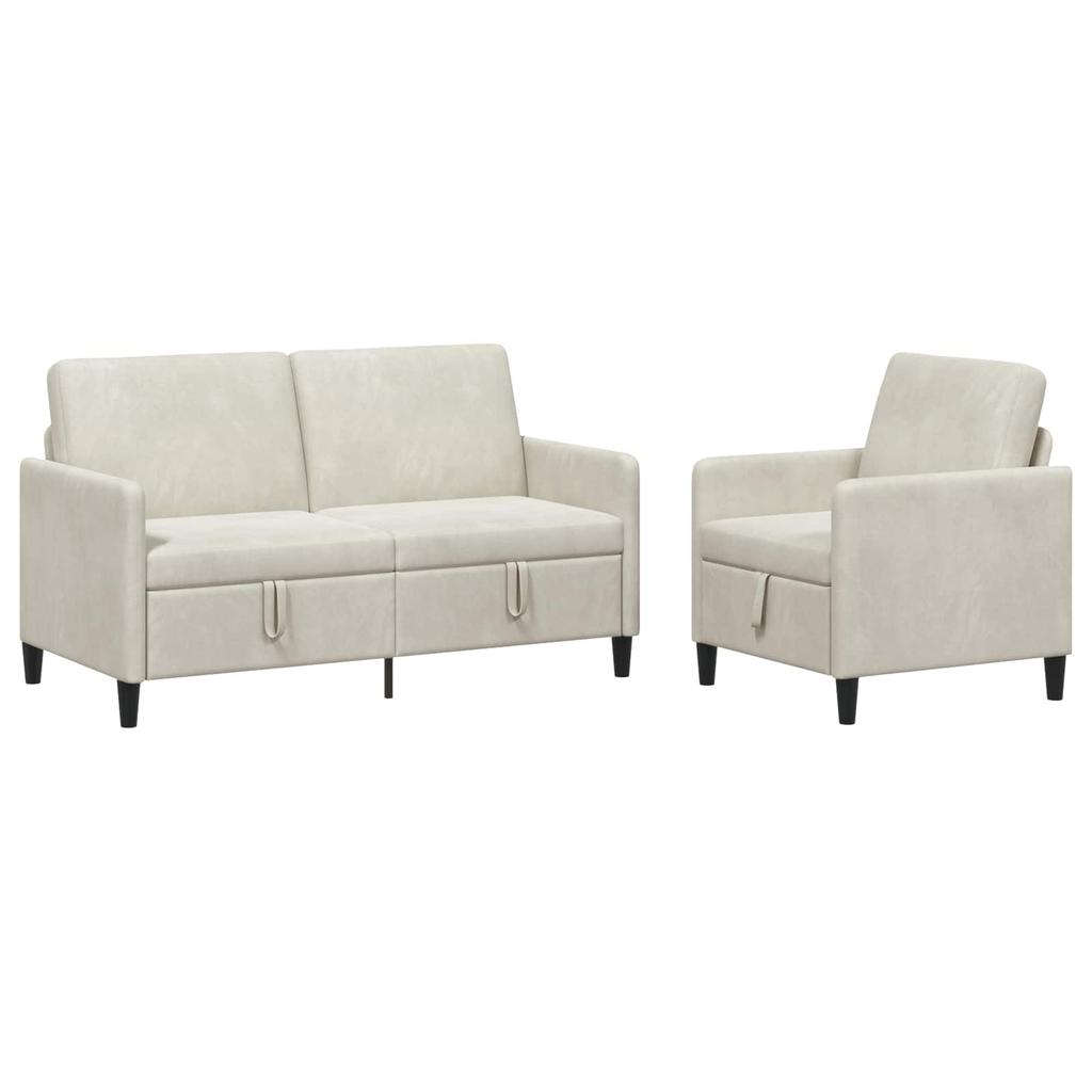 Sofa Set with Storage 2 Pcs Cream Polyester