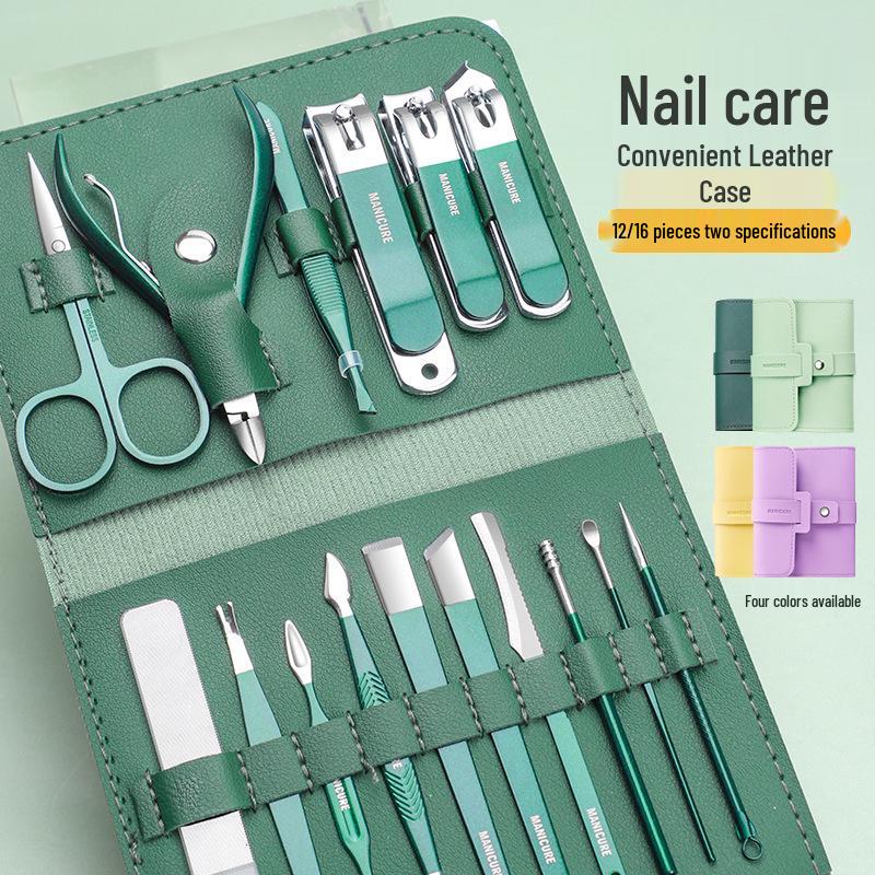Portable Stainless Steel Nail Clipper Set with Glass File & Ear Pick