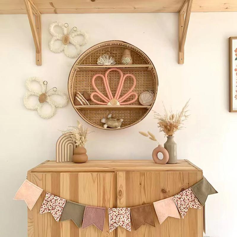 2 Pcs Boho Daisy 3D Butterfly Wall Decor Macrame Rattan Wall Hanging Decoration Nursery Art Bohemian Room Decor for Teen Girls