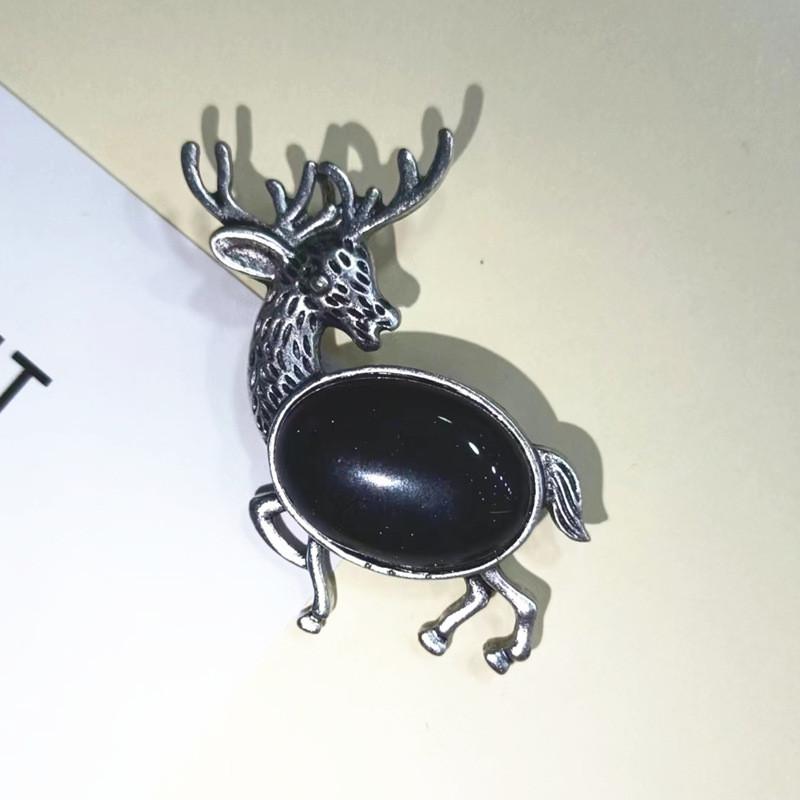 Animal Deer Embellished Metal Brooch Pin With Semi Precious Shell Inlay For Romantic Gift