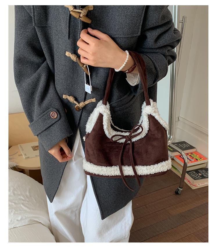 Korean-Style Plush Suede Shoulder Bag for Women - 2025 Fashion