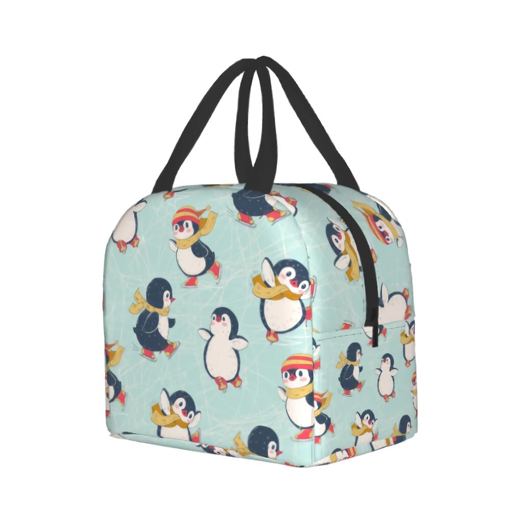 Penguins Skating Print Lunch Box Cute Animal Insulated Lunch Boxes Waterproof Lunch Bag Reusable Lunch Tote For Office Picnic