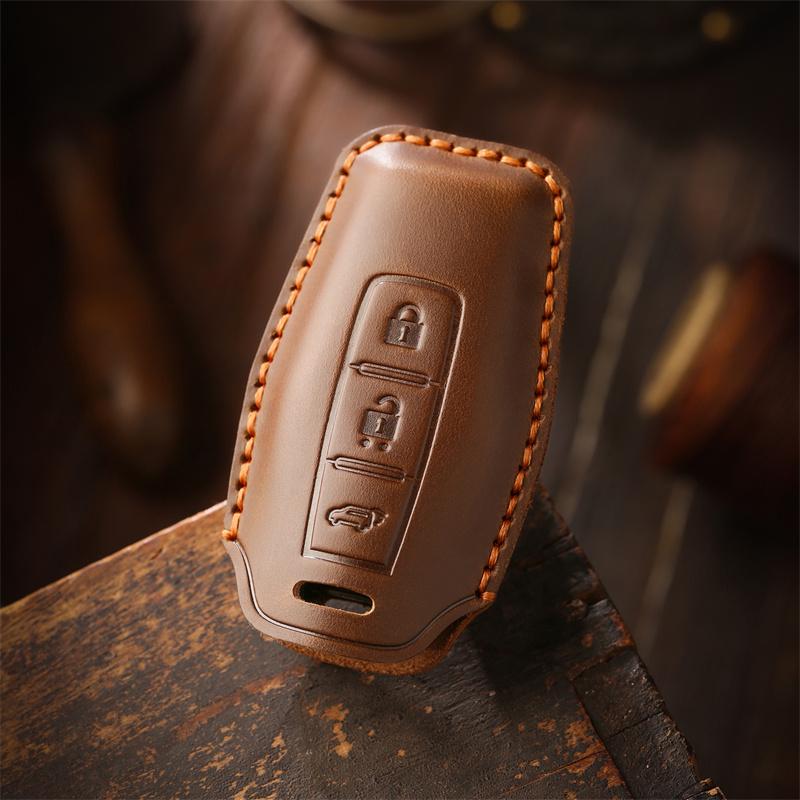 Leder Schlüsseletui Hülle für Mitsubishi Outlander 2022 2023 2/3 Tasten Fernbedienung Smart Key Halter Autoschlüsselanhänger Schutz