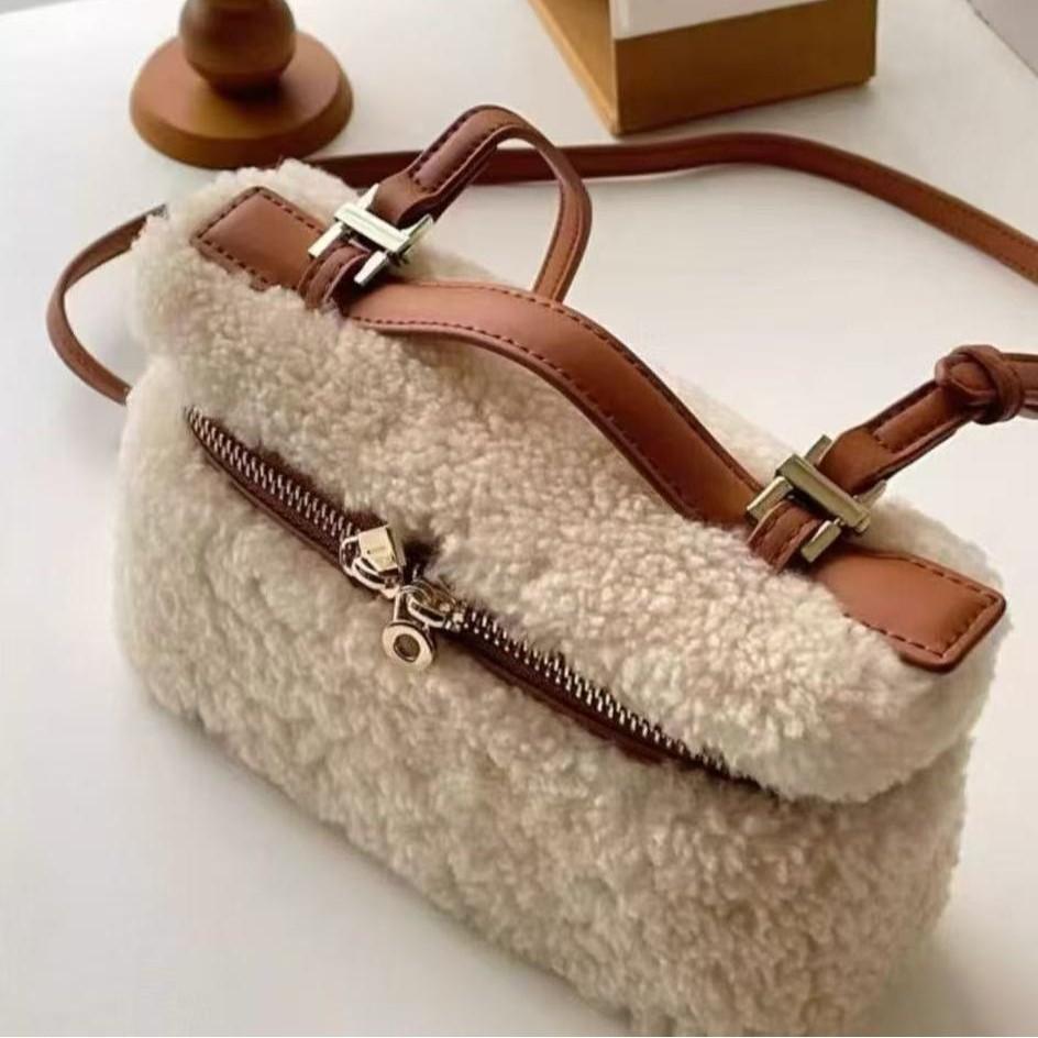 Bag Ladies Premium Retro Wool Lamb Handheld Box Bag Niche Design Shoulder Crossbody Bag