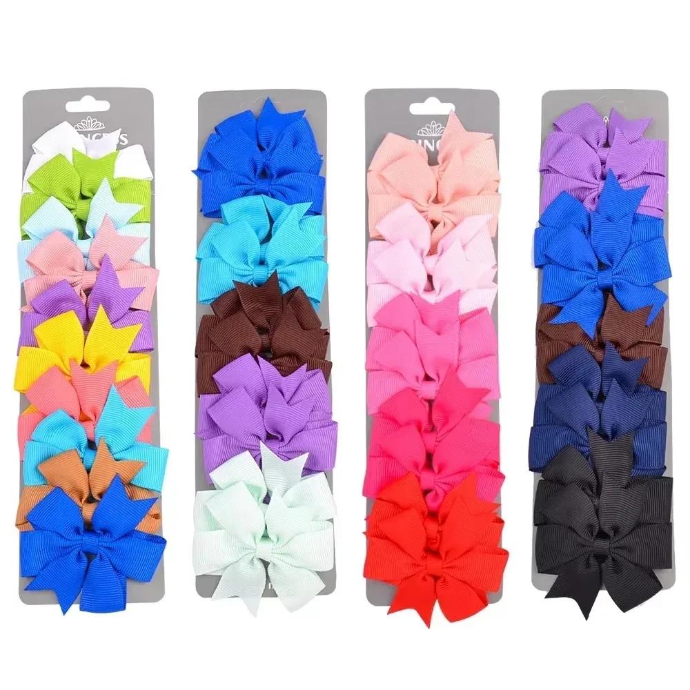 BABY BOWS 10Pcs/set Solid BB Hair Clips for Girls Ribbon Bowknots Boutique Barrettes Hairpins Headwear Kids Hair Accessories