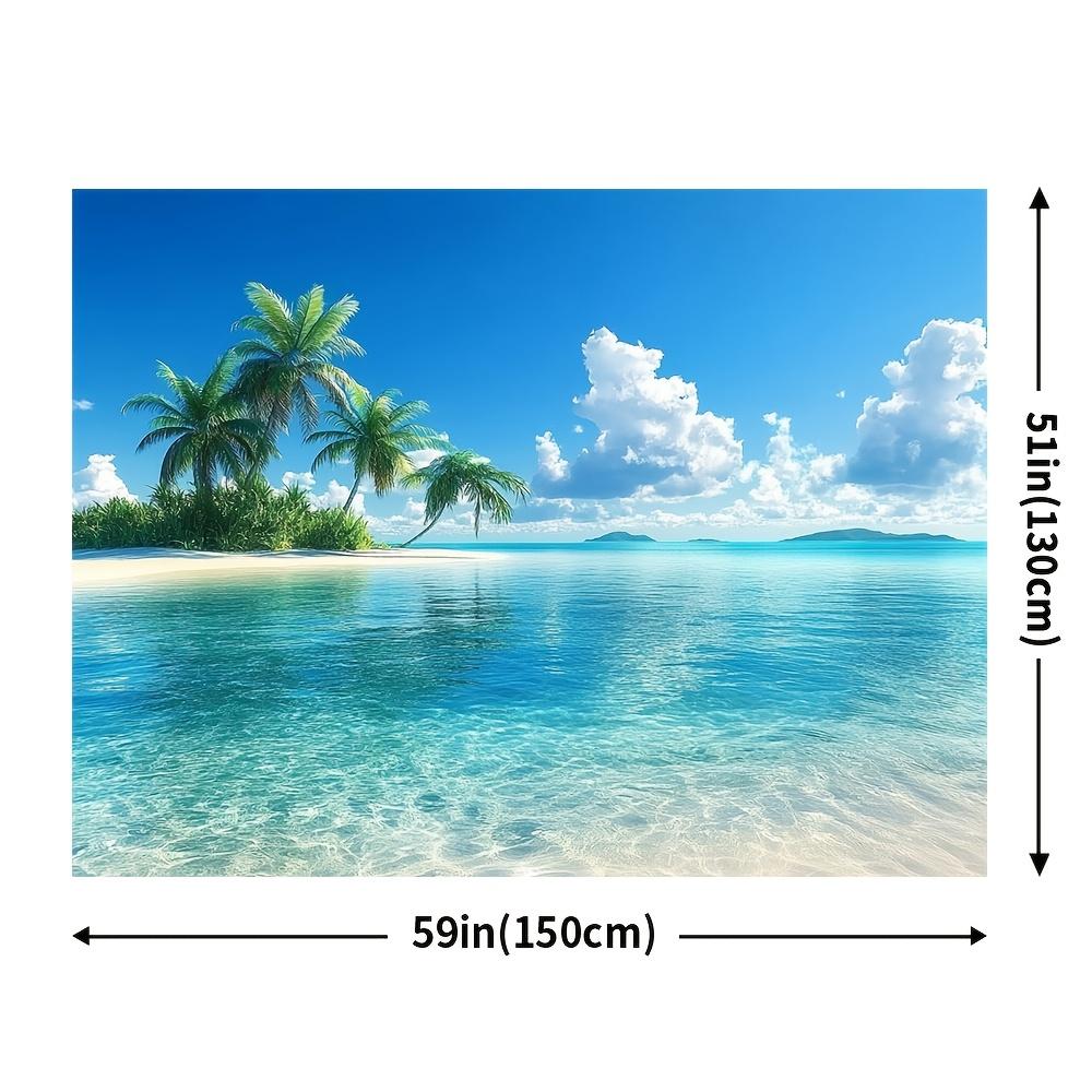 Tropical Beach Backdrop Featuring Palm Trees and Clear Blue Sea Waterfor Indoor and Outdoor Decoration and Festive Gatherings