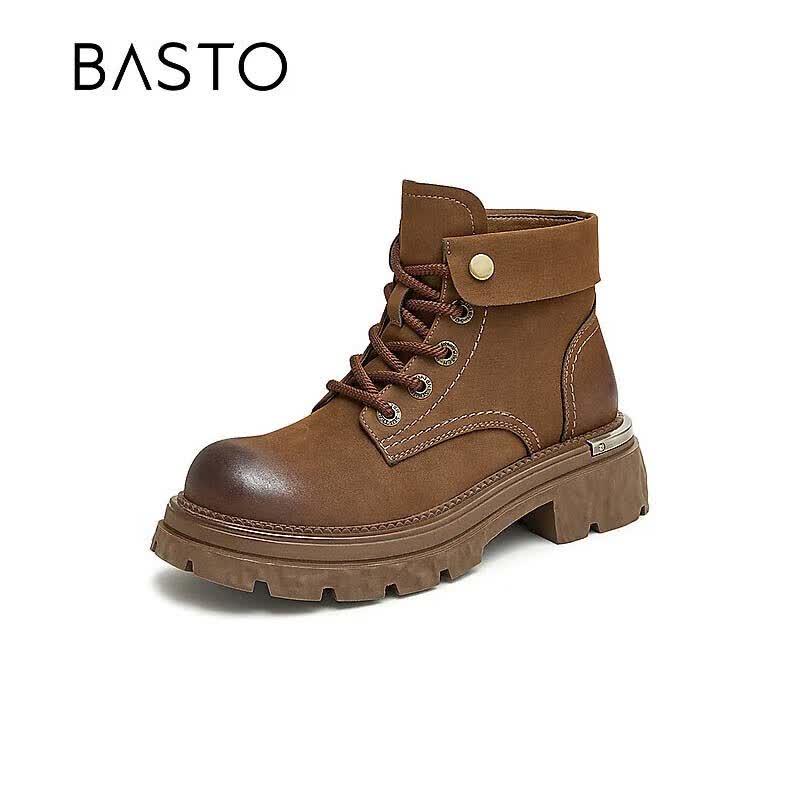 BASTO Women s Street Fashion Chunky Heel Martin Boots 39