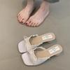 Yellow cool slippers are worn outside the summer new mid-heel square head with skirt cool slippers.