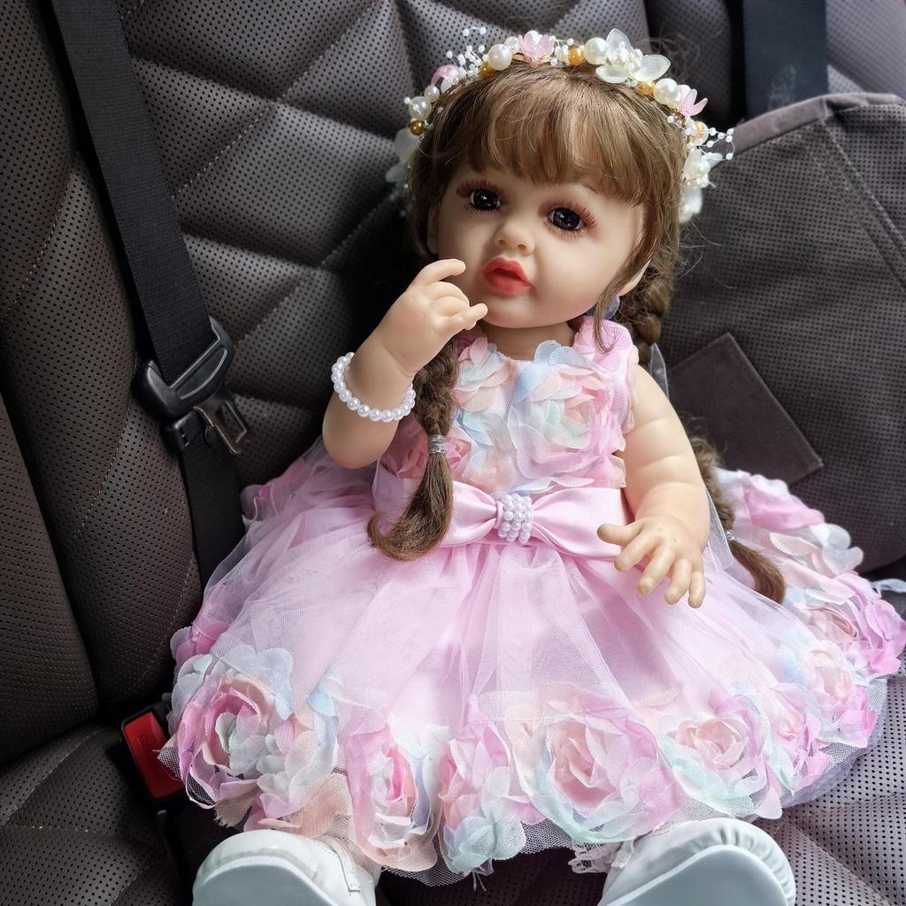 Fashion Reborn Baby Dolls 55 Cm Girl Bebe Babies Doll Rooted Hairstyle Realistic Princess Full Silicone Vinyl Body Birthday Christmas Gift Toys