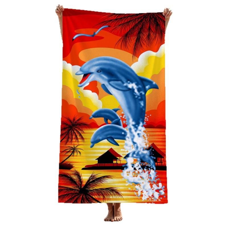 Ultra Absorbent Quick Dry Microfiber Beach Towel 70x140cm Retro Sunset Dolphin Print Pool Travel Gym