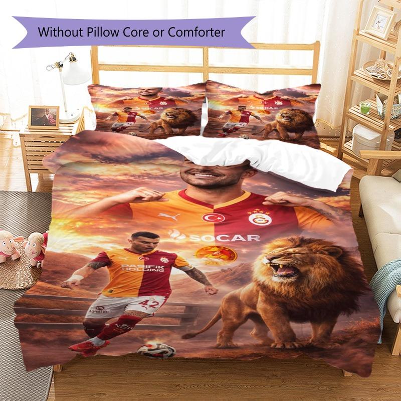 Black Gold Starry Stadium Football Print Duvet Cover Set, 3Pcs Bedding Set with 2 Pillowcases for Bedroom Decor