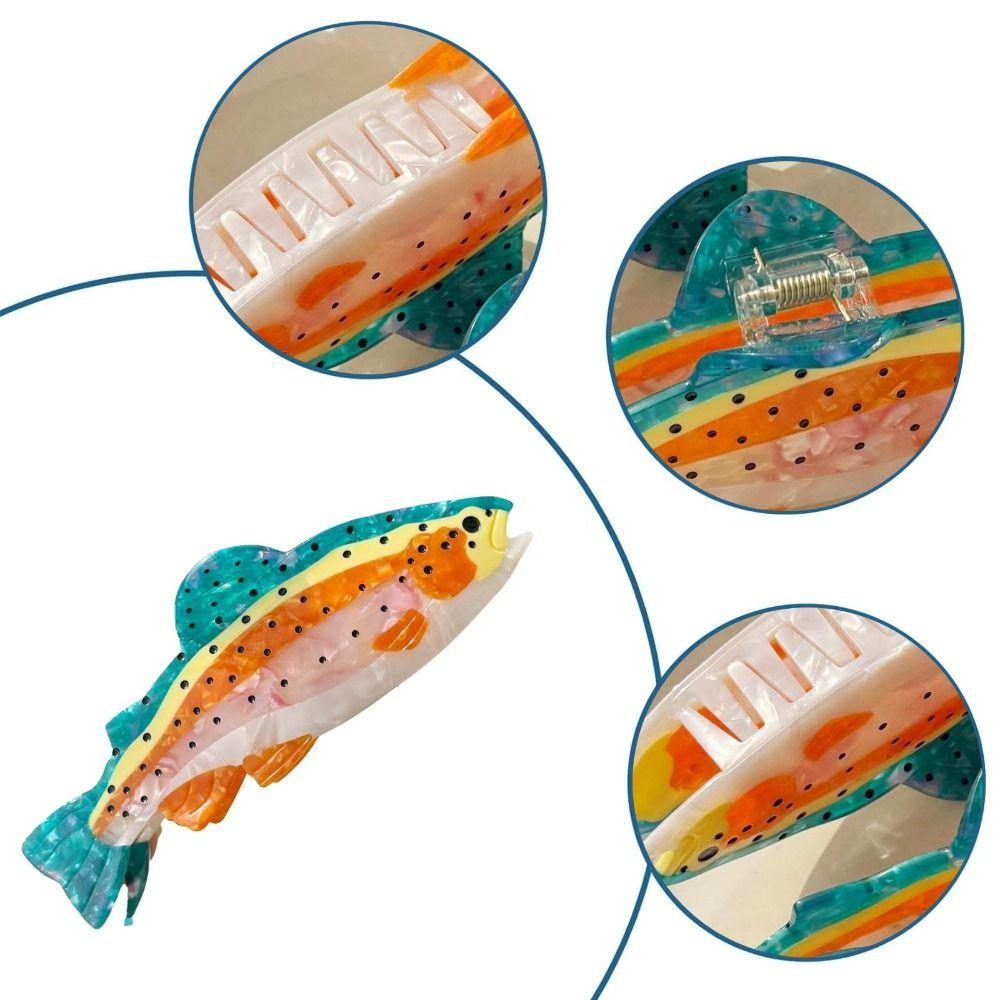 Non-Slip Small Claw Hairpin Thick Hair Compatible Barrettes Cute Salmon Fish Hair Clip  Women