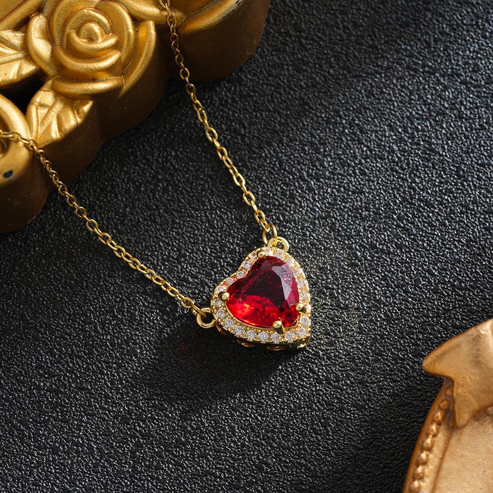 Titanium Steel Sword & Red Heart Necklace Set with Micro-Set Cubic Zirconia Arrow and Layered Clavicle Chain.