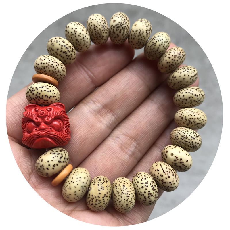 Natürlicher lila und goldener Sandlöwe mit Xing Yue Bodhi Abacus Perlen Zinnober Buddha Perlen Handschnur