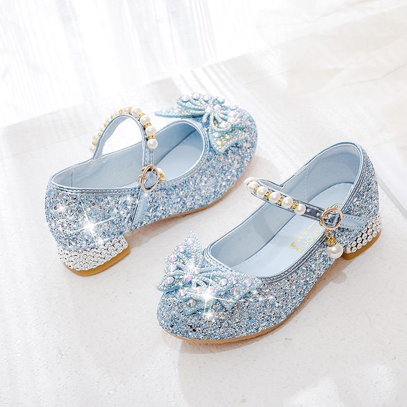 Girls' Pink Rhinestone High Heels - Elsa Princess Fashion Show Shoes, Spring/Autumn Style