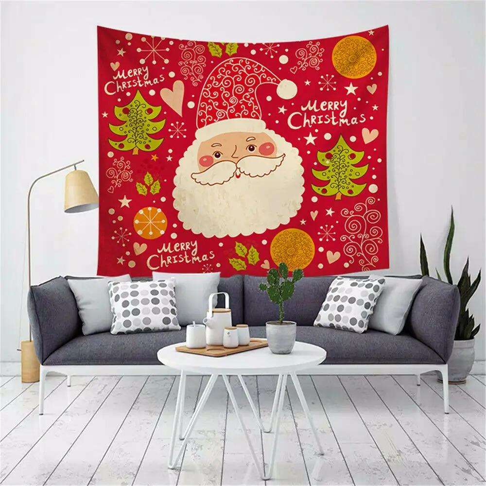 Cartoon Santa Claus Pattern Tapestry Home Bedroom Living Room Wall Decoration Christmas Theme Tapestry