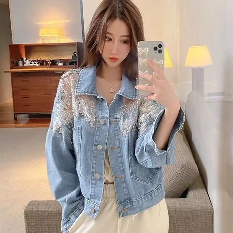 Cowboy Jacket, Women's Short Design, Niche Casual, Heavy Industry, Rhinestone Mesh Top