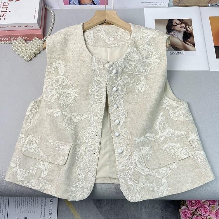 

Вышитый вязаный крючком жилет женский новый с бисером однобортный универсальный топ 2XL (125-69kg recommended)