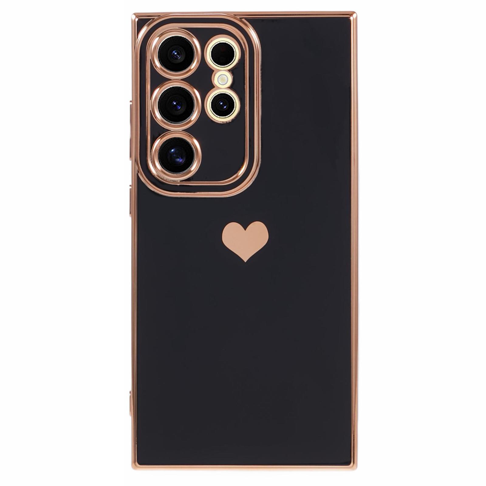 

For Samsung Galaxy S24 Ultra TPU Case 6D Electroplating Love Heart Protective Phone Cover Black