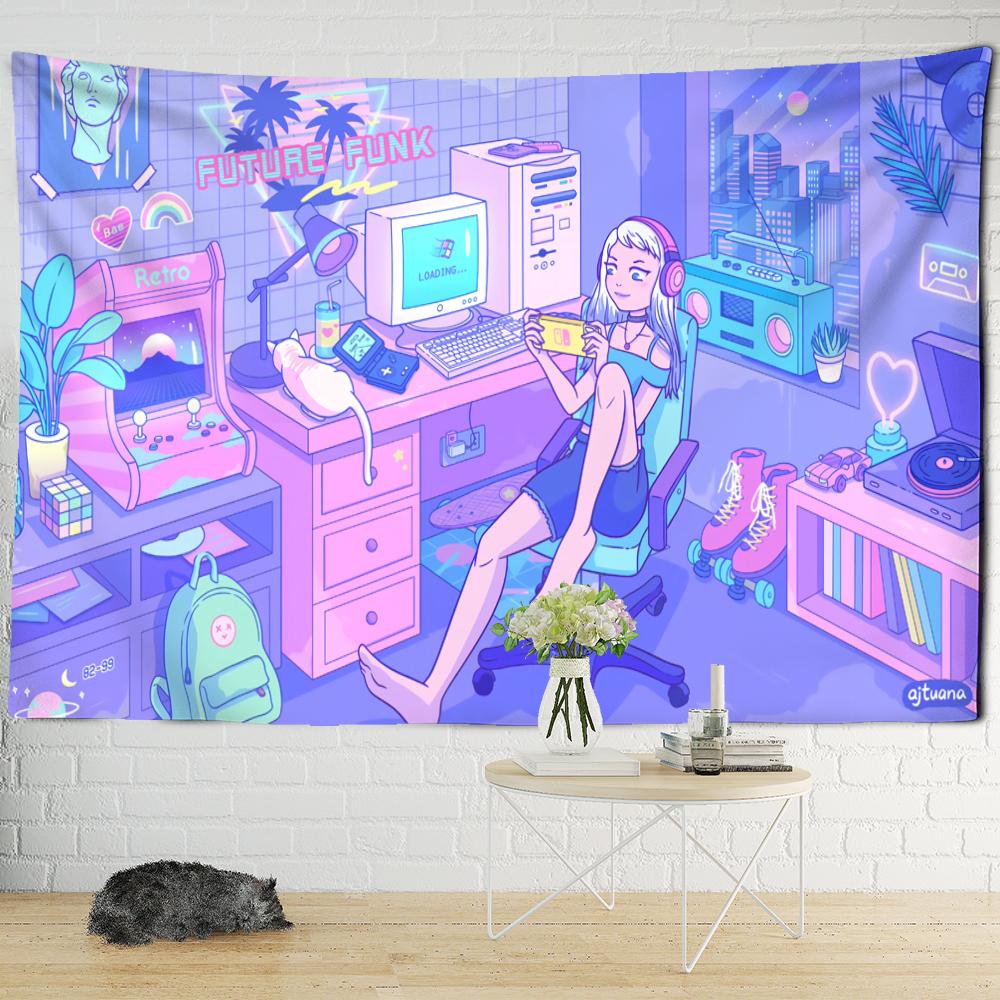 Anime Darstellung Wandteppich Hängen Kawaii Cartoon Mädchen Nette Hippie Tapiz Hintergrund Tuch Wohnkultur