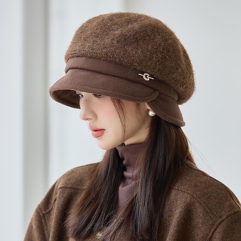 Fashion versatile temperament bucket hat autumn and winter hat women's high-end sense showing face small velvet thermal basin hat