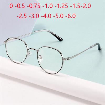 Metall Anti-Blaulicht Polygon Myopie Brille Fertig Damen Herren Photochrome Graue Korrektionsbrillen 0 -50 -75 -100 Bis -400