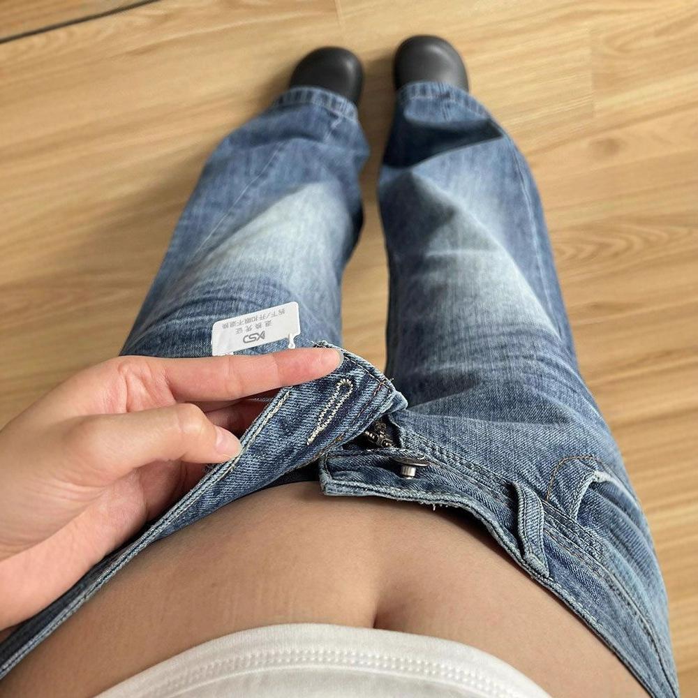 Comfortable Large Size Micro Flare Jeans Female Autumn Retro High Waist Washed Loose Horseshoe Straight Long Trousers Jeans for Women Long Denim Pants