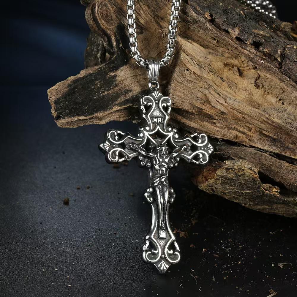 Cool Mens Stainless Steel Jesus Christ Crucifix Cross Pendant Necklace For Men