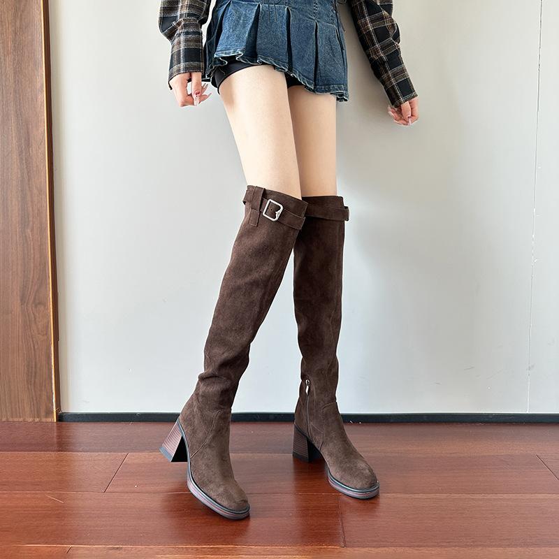 High-heeled Knee Boots Women's Autumn and Winter Thin Long Boots Women's Thick-soled Thick-heeled Stacked Boots Elastic Thin Boots