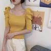 Summer Design Retro Square Neck Slim Knit Top Short Sleeved T-shirt for Women