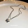 Black Double Butterfly Necklace Spice Girl Sweet Cool Wind Personality Collarbone Chain Versatile Necklace Female